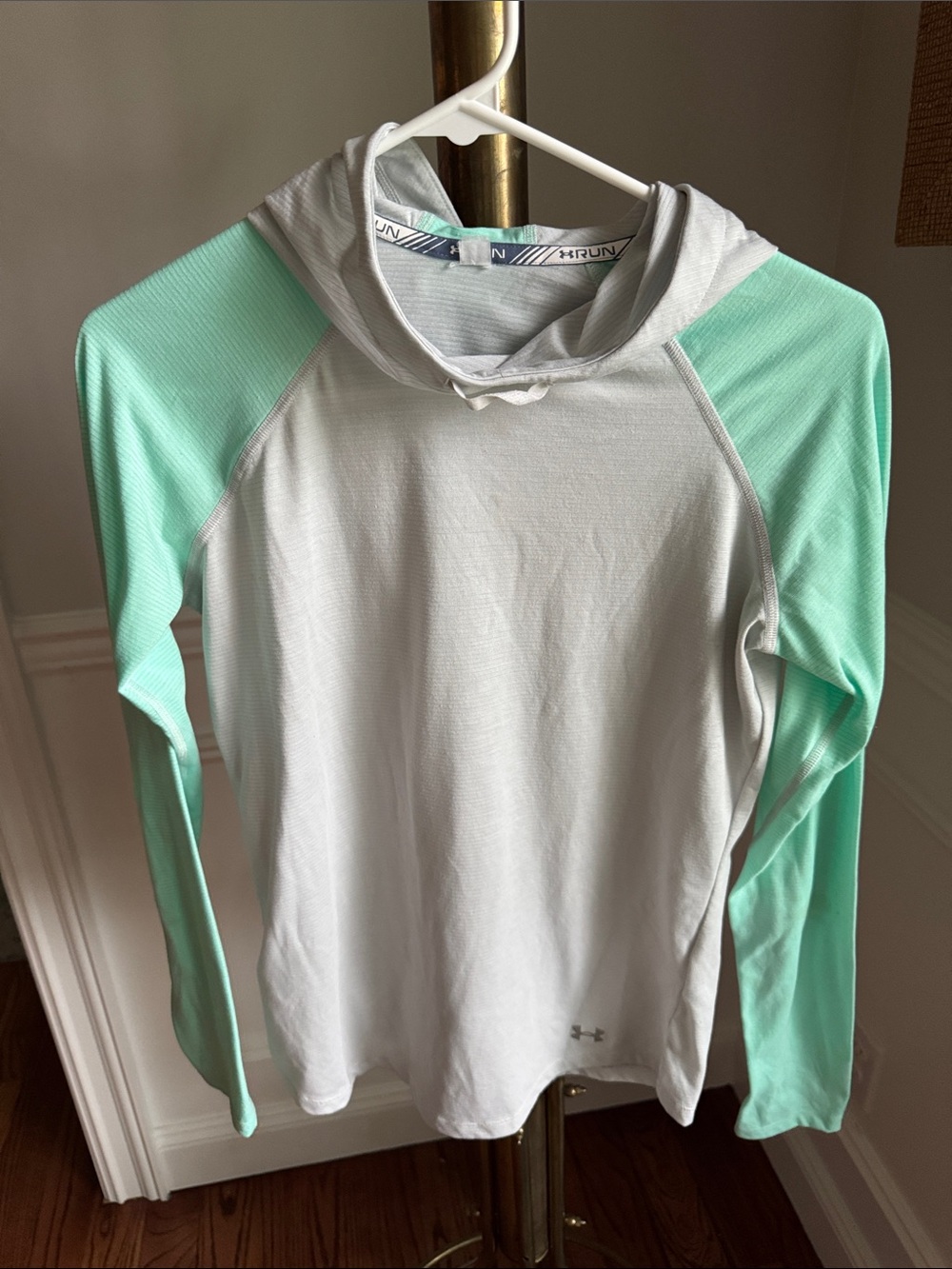 Under Armour White Hoodie with Mint Green Raglan Sleeves